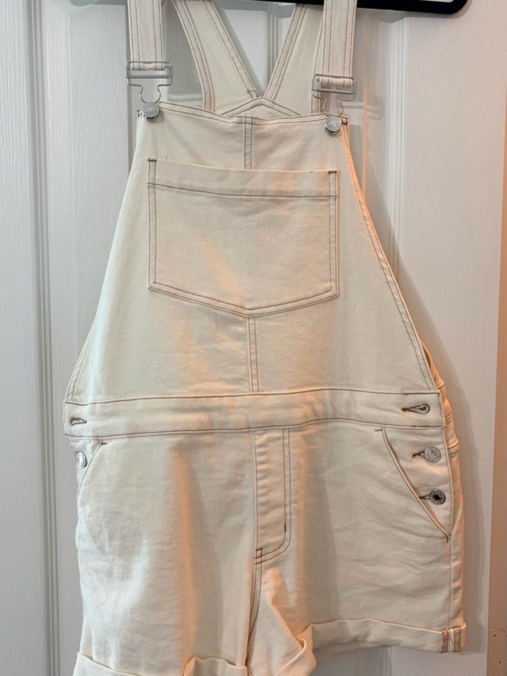 Cream Denim Short Overalls